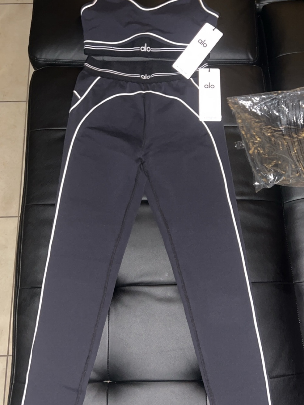 Alo Black Leggings with White Piping - Alo